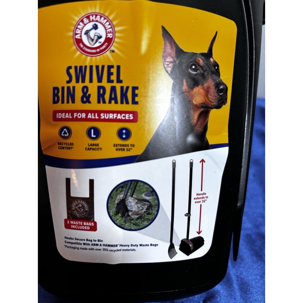 Arm & Hammer Swivel Bin & Rake Dog Pooper Scooper w/ Bags, Recycled Content[Fl]